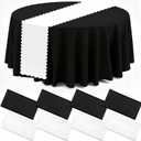 Peryiter 8 Pcs 12x108 Inch Scallop Table Runner and 84 Inch Round Plastic Tablecloths Disposable Black and White Table Cover for Rock Punk Baby Shower Wedding Bridal Shower Party Anniversary Birthday