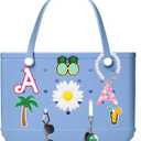 9pcs Bogg Bag Letter Charms Accessories - Insert Letter Accessories Decorative with Beach Tote Handbag, DIY Flowers Beach Pattern Decoration with Bogg Bag for Women Girls