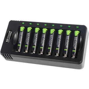BEVIGOR Rechargeable AAA Batteries with Charger, 8 Pack 1100mAh Low Self Discharge Triple A Batteries with 8 Bay AA AAA Smart Battery Charger for Ni-MH Ni-CD, Independent Slot