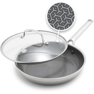 GreenPan Hybrid 12 Nonstick Stainless Steel Frying Pan with Lid, APEX Tri-Ply Thermobond PFAS-Free Ceramic Skillet, Induction & All Cooktop Compatible, Oven Temp to 850F, Dishwasher Safe, Silver