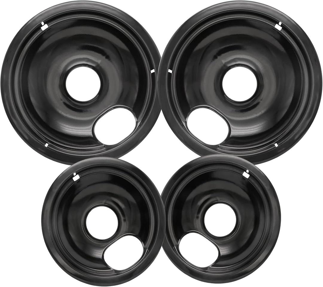 Stove Drip Pan for Electric Stove Top, Compatible with Frigidaire 10% Energy Save by Enamel Spraying Prevent Bending and Rust Includes a Set of 4 Oven Burner Drip Pans, Black