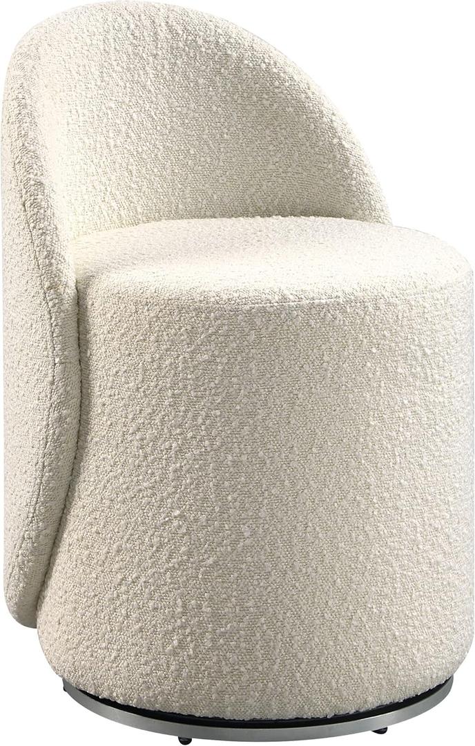 OSP Home Furnishings Lystra Swivel Barrel Vanity Chair with Textured Boucle Fabric, Cream