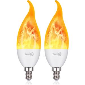 Flame Bulbs E12 LED Flame Light Bulbs 3 Mode LED Candelabra 2W Flickering Effect Light Bulbs for Halloween Christmas Home Decor(2 Pack-Yellow)