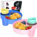 2PCS Car Seat Snack Tray for Kids: Kids Car Tray with Cup Holder, Toddlers Road Trip Essential, Travel Snacks Food Plate for Stroller, Snack Tray with a Cup Holder (Blue&Pink)
