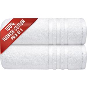 Infinitee Xclusives 2 Pack Premium Turkish Bath Towels Set, 100% Cotton (27 x 54 Inches) Lightweight and Highly Absorbent, Quick Drying Large Bath Towels, Perfect for Hotel, Spa and Bathroom (White)