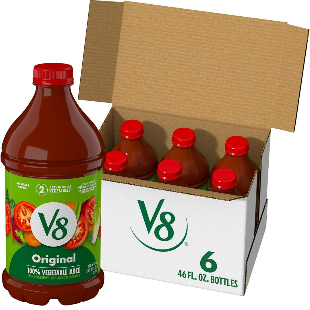 V8 Original 100% Vegetable Juice, 46 fl oz Bottle (6 Pack), BBD: APR 15/2027
