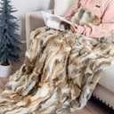 Fur Blanket Throw for Couch Tan Rabbit Fur Throw Blanket Non-Woven Fabric Backing Fuzzy Fluffy Super Soft Plush Decorative Comfy Thick Sherpa Shaggy Throw and Blanket for Sofa, Bed,48.03x83.86inch