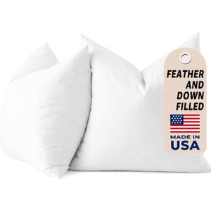 COZY ONE 18x18 Feather Pillow Inserts Set of 2100% Cotton Cover, Breathable and Skin Friendly  Decorative Throw Pillow Inserts for Sofa, Chairs, Beds, Benches (18x18 inch, White, Set of 2)