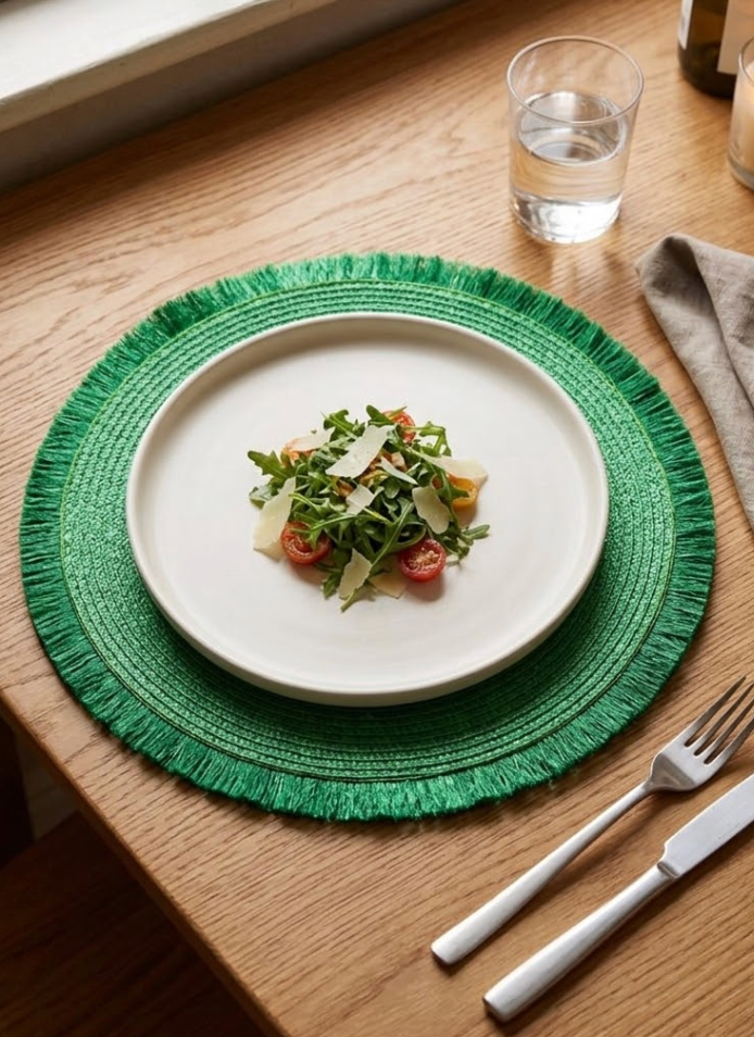 HDO 4 Pack Fringe Placemat Green