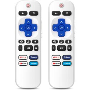 (Pack of 2) Remote Control Only for TCL Onn Hisense Sharp Philips Westinghouse Insignia Element TLC Roku Smart TV Ruko Ruku Roko Remotes Replacement (White)