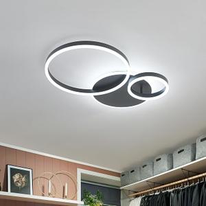 XIEYOR Modern LED Ceiling Light with Remote, 3000K6500K Dimmable Flush Mount Ceiling Lamp 4Ring Round Chandelier Design for Bedroom, Kitchen, or Small Rooms(Black)
