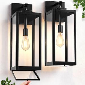 20" Large Outdoor Wall Light Fixtures 2 Pack, Modern Exterior Lighting Fixtures with Closed Bottom, Black Outdoor Sconce Light, Waterproof Outside Lights for House Porch Garage Patio