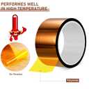 Outus 2 Rolls Heat Transfer Tape High Temperature Polyimide Tape 500 Fahrenheit Degree Heat Resisitant Adhesive for Soldering Electrical Masking 3D Printer Application