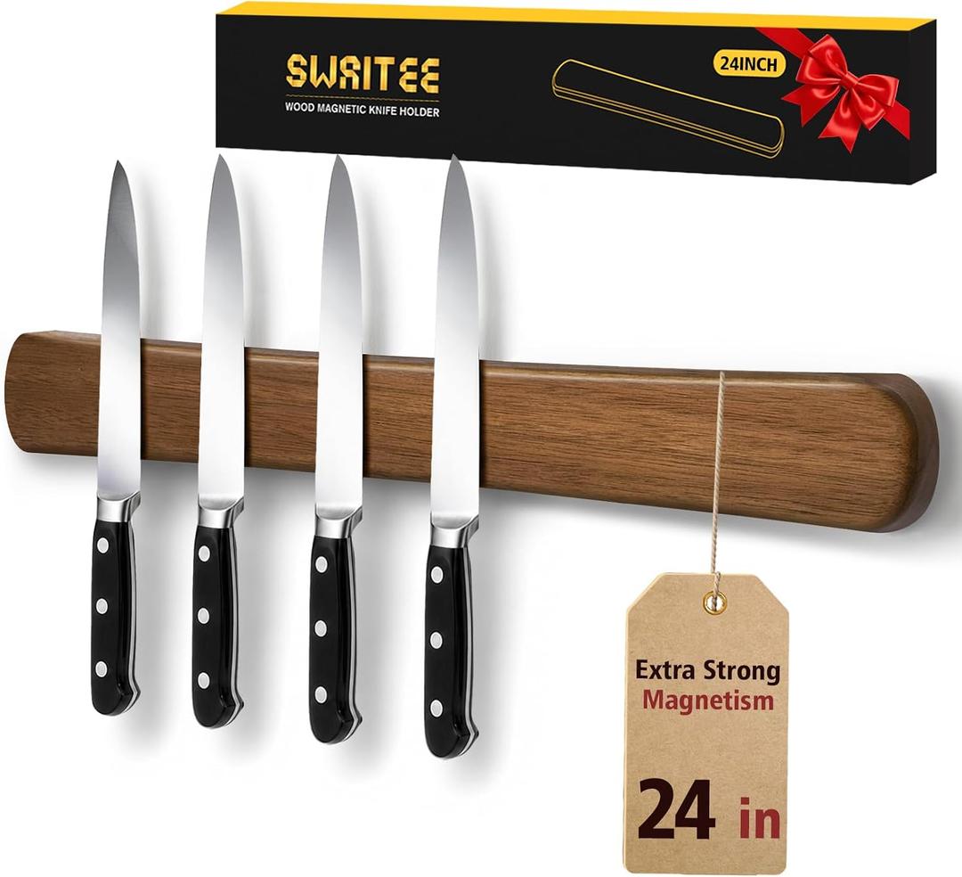 Magnetic Knife Holder, 24 Inch Acacia Wood Knife Strip for Wall or Fridge