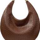 QWINEE Women's Woven Handbag Elegant Clutch Purse Metal Top Handle Cresent Evening Bag Retro PU Leather Clutch Purse (Coffee Brown)