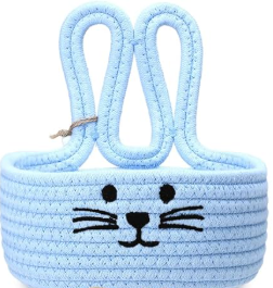 Woven Easter Baskets Woven Bunny Baskets with Handles Eggs Hunt Bucket Rabbit Cotton Rope Basket Baby's First Easter Basket Gift for Toddler Boys Girls