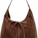 Suede Tote Bags for Women Trendy Bow Suede Purse Slouchy Shoulder Bag Hobo Handbag