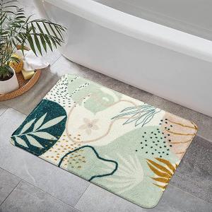 Uphome Bathroom Runners Rug Green Botanical Long Bath Mat Non-Slip Modern Boho Bath Rug Soft Velvet Machine Washable Floor Mats Aesthetic Design for Bathroom Tub Shower, 2 Pack 18"x48" and 25.5"x 18"