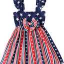 NUBEEHOHO Girls 4th of July Dress Toddler American Flag Flutter Sleeve Bowknot Sundress Baby Stars Stripes Patriotic Clothes Size 6 year