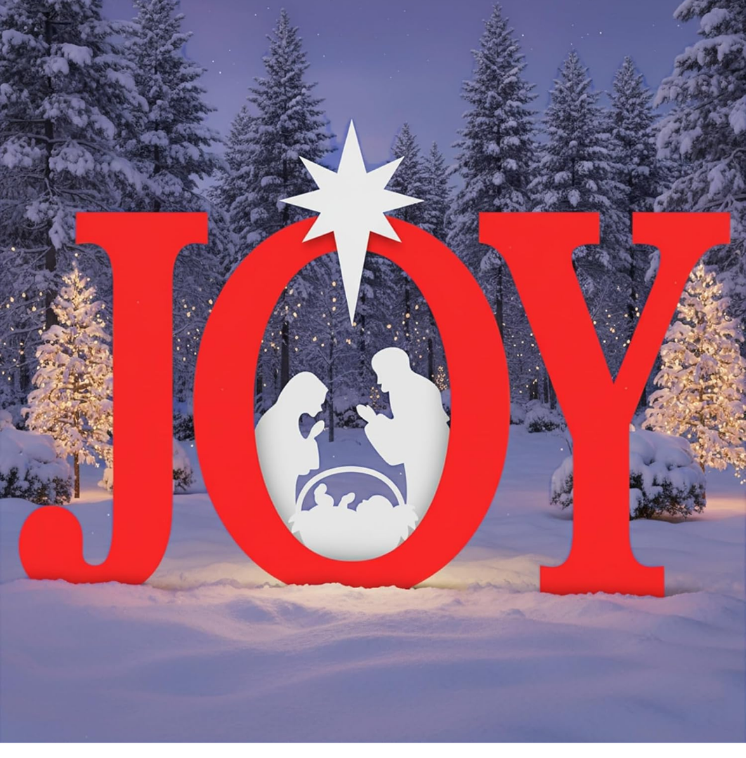 Christmas Joy Nativity Outdoor Decoration, 3 Piece Joy Christmas Nativity Scene Yard Signs Lawn Decor Weather Resistant PVC Silhouette Outdoor Decor, Red