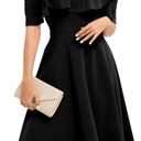 Bbonlinedress Womens Off The Shoulder Cocktail Dress, Formal Wedding Guest Prom Party Homecoming Graduation A-line Midi Dress (Black, L)