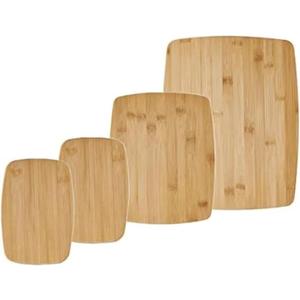 FARBERWARE 4-Piece Reversible Bamboo Cutting Board and Charcuterie Set, Assorted Sizes, Durable Wood Serving Boards for Cheese, Meats, and Prep