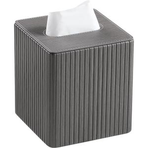 PU Leather Tissue Box Cover Square Tissue Box Holder with Magnetic Closure (Slate Grey)
