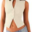 Matunana Womens Going Out Tops Summer Spring Ribbed Tank Sexy Crop Cute Y2K Button Down T Shirts Fashion Clothes 2026 (White, S)
