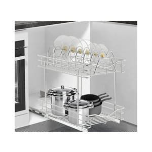 FULGENTE Pull Out Cabinet Pots and Pans Organizer 11" W x 18" D 2 Tier Wire Basket for Lid Cookware Drawer Slide Out Kitchen Cupboard Organization Shelves Shelf for Pantry Roll Out Storage, Chrome