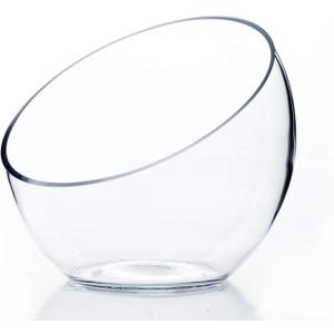 WGVI Clear Slant Cut Bowl Glass Vase, Glass Terrarium, Candy Dish, Glassware, Slant Open: 7". Height: 6" x 2.7". Base: 4" (1 Piece)