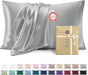 Bedsure Satin Pillowcase, Similar to Silk Pillow Cases Queen Size Set of 2, Cooling Pillow Case Covers with Envelope Closure, Room Decor Gifts for Women Men, Silver Grey, 20x30 Inches, 2pcs 