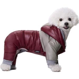 Winter Small Medium Dog Coat, Hooded Four-Legged Dog Jacket Cotton-Padded for Puppy Cat Doggie Pets Dog Clothes Apparel Clothing (Red, XL)