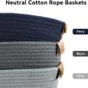 Small Cotton Woven Basket with PU Leather Handle, Baby Kids Clothes Toys Candy Gifts Cotton Rope Organizer, Living Room Basket Bathroom Shower Storage Laundry Basket, Dog Cat Bed, Cute Decor, Navy