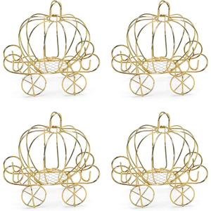 4Packed Mini Cinderella Carriage Candy Box, Halloween Pumpkin Candy Holder, Halloween Party Decorations, Plated Pumpkin Carriage Centerpiece for Wedding Birthday Party Table Centerpiece Decor