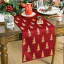 Artoid Mode Christmas Tree Red Dutch Fleece Table Runner, Glitter Metallic Foil Holiday Kitchen Dining Table Decoration for Home Party Decor 13x72 Inch