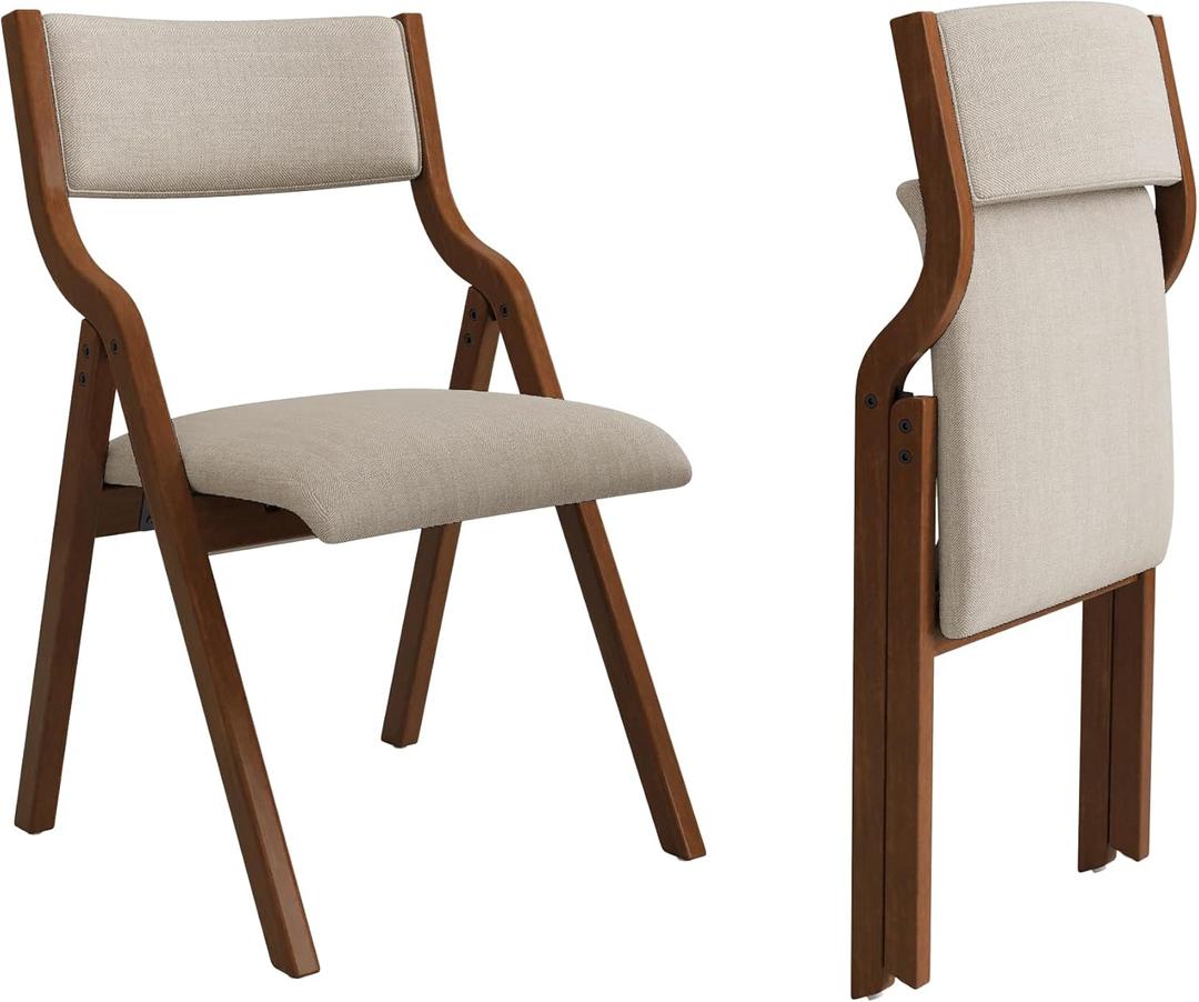 Ball & Cast Padded Folding Chairs 2 Pack,Solid Wood Frame,18" Seat Height,Ergonomically Designed Back and Cushion,Easy Carry,No Assembly Required,for Kitchen,Restaurant,Taupe+ Walnut
