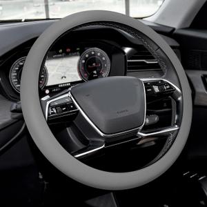Car Steering Wheel Cover, Silicone Car Steering Wheel Protective Cover, 33-40 CM Anti-Slip Soft Comfortable Steering Wheel Cover for Women Men, Universal Accessories Fit Cars Trucks SUVs (Grey)