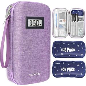 suzamed Insulin Cooler Travel Case,EVA Insulation Travel Medicine Kit with Temperature Display for Diabetes Care,Insulin Pen and Other Diabetic Supplies (Purple-Temp)