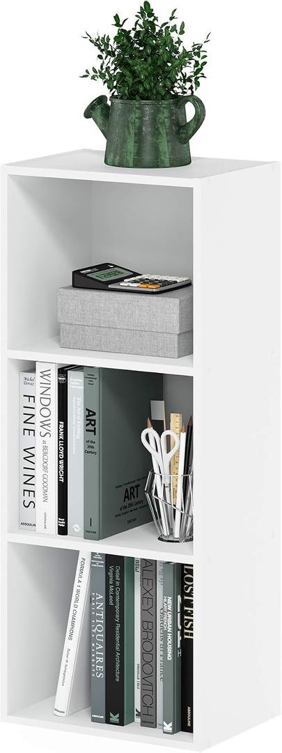 Furinno LUDER Book Shelf, 3-Cube Bookshelf, Bookcase with Open Shelves, 9.3 x 12 x 31.5, Easy Assembly, for Living Room, Bedroom, Home Office, White, 3-Tier Cube