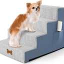 POCBLUE Dog Stairs for Bed 17.7" H, 4-Step Pet Steps for High Bed or Couch, Non-Slip Pet Ramp for Small Dogs and Cats Indoor with Washable Cover, Grey