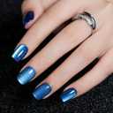 Press on Nails Short Square, Jofay Fashion Blue Cat Eye Press on Nails, Soft Gel Fake Nails, Reusable & Natural Acrylic False Nails, Stick on Nails for Women Girls Gift, Glue on Nails Kit 32 Pcs