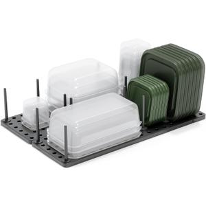 Peggy Kitchen Drawer Cupboard Organizer Tray - Adjustable Storage System For Food Containers, Cookware, Serveware, Utensils and More, Grey (Medium Set of 2)