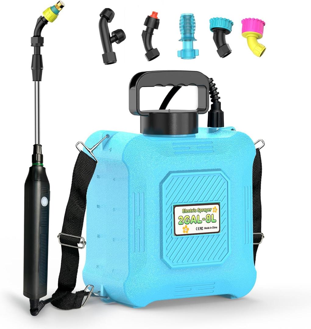 Garden Weed Sprayer 2 Gallon – Portable Pump Pressure Sprayer for Fertilizing, Pest Control, Plant Watering & Outdoor Cleaning | Ergonomic Shoulder Strap & Non-Clog 6-Pattern Nozzle