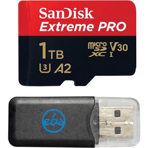 SanDisk MicroSD Card 1TB Extreme Pro Compatible with DJI Avata 2, Mini 4K Drones (SDSQXCD-1T00-GN6MA) V30 Card 200 MB/s - Bundle with 1 Everything But Stromboli MicroSDXC Card Reader