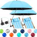 2 PACK Beach Umbrella with Clamp, 360 Adjustable Umbrellas for Chair, UPF50+ Umbrella for Beach Chair, Patio Chair, Wheelchair, Camping Chair, Golf Carts (Chair Not Included)