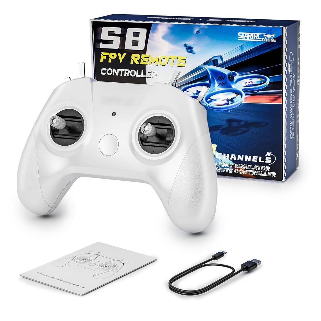 FLYDrone S8 Drone Simulator Controller for FPV Beginner Pilots Training, 8 Channel Metal Joystick, Supports for DJI Flight Simulator/DRL/Uncrashed/Liftoff/DCL/ VelociDrone/Aerofly RC 10, Mode 2 (White)