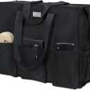 TOPDesign Utility Water Resistant Tote Bag with 13 Pockets, Top Zipper Closure & Thick Bottom Support, for Working Women (Large, Black)