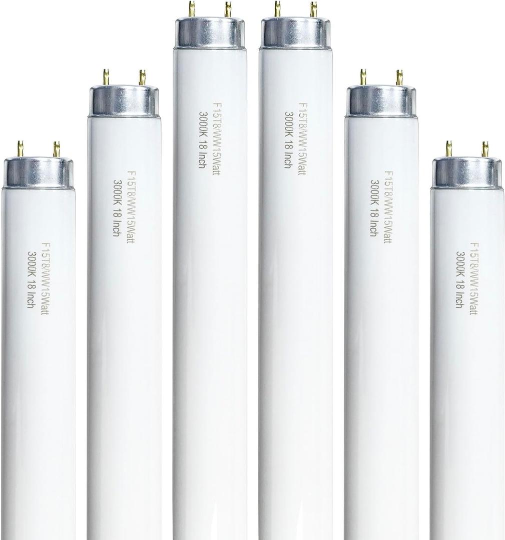 18 Inch F15T8/WW 15W Soft White Fluorescent Bulb Compatible with Philips Alto ECO GE Staco Light Fixture, T8 Fluorescent Bulb 15 Watt 3000K, 900 Lumens 6 Count