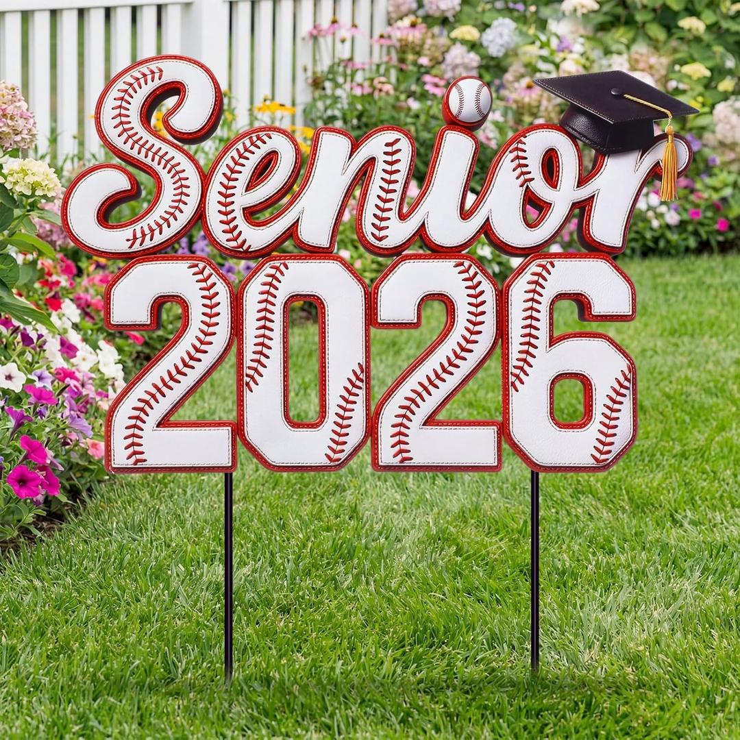 Moxweyeni Baseball Yard Sign 2026 Senior Night Decoration Metal 22 Inch Senior 2026 Yard Sign with Stakes Graduation Outdoor Lawn Decoration for High School College Baseball Sport Party