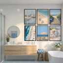 6pcs Coastal Canvas Wall Art Blue Beach Hydrangea Themed Posters Prints Sailboat Bike Flowers beach umbrellas Pictures Wall Decor Ocean View Paintings for Dormitory Apartment Home Decor Unframed, 10"L x 8"W